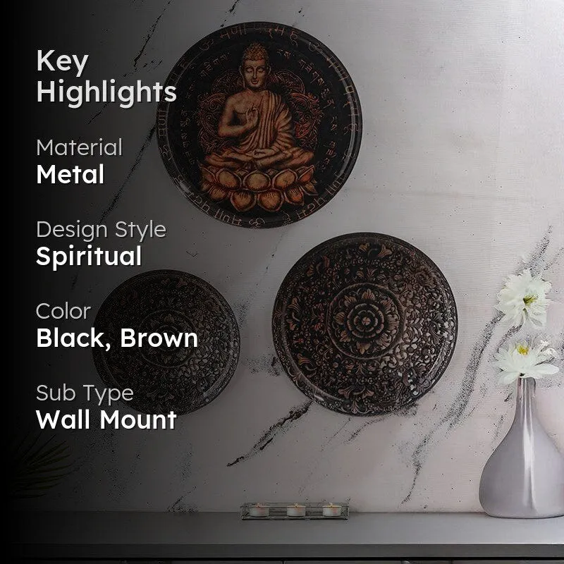 Atherin Buddha Printed Metal Wall Plate - Set Of Three media 2