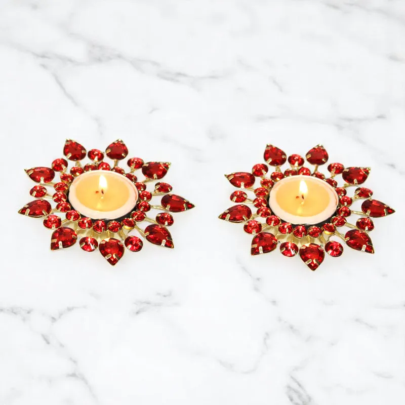 Tajra Ornate Tea Light Holder (Red) - Set Of Two media 1