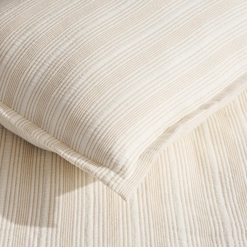 Stripe Grace Cotton Bedcover (Beige) (280 Gsm) - Three Piece Set media 3