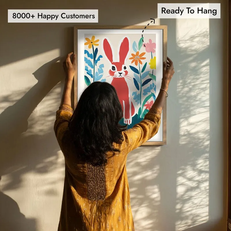 Red Rabbit Inspired by Henri Matisse Archival Canvas Wall Art - Natural Brown Frame media 7