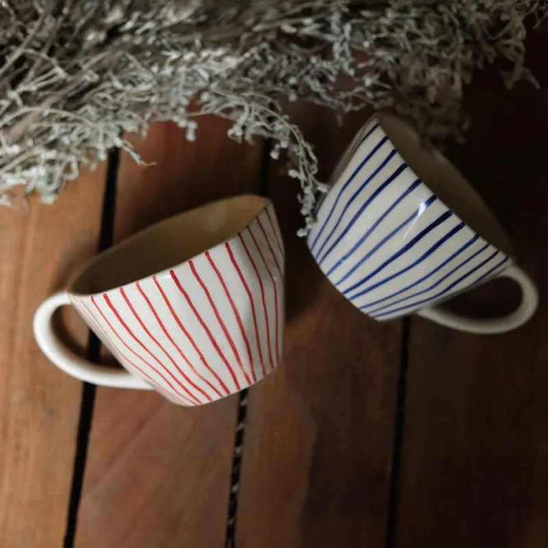 Fabel Ceramic Tea Cup (220 mL Each)/Red,Blue)- Set of Two media 1