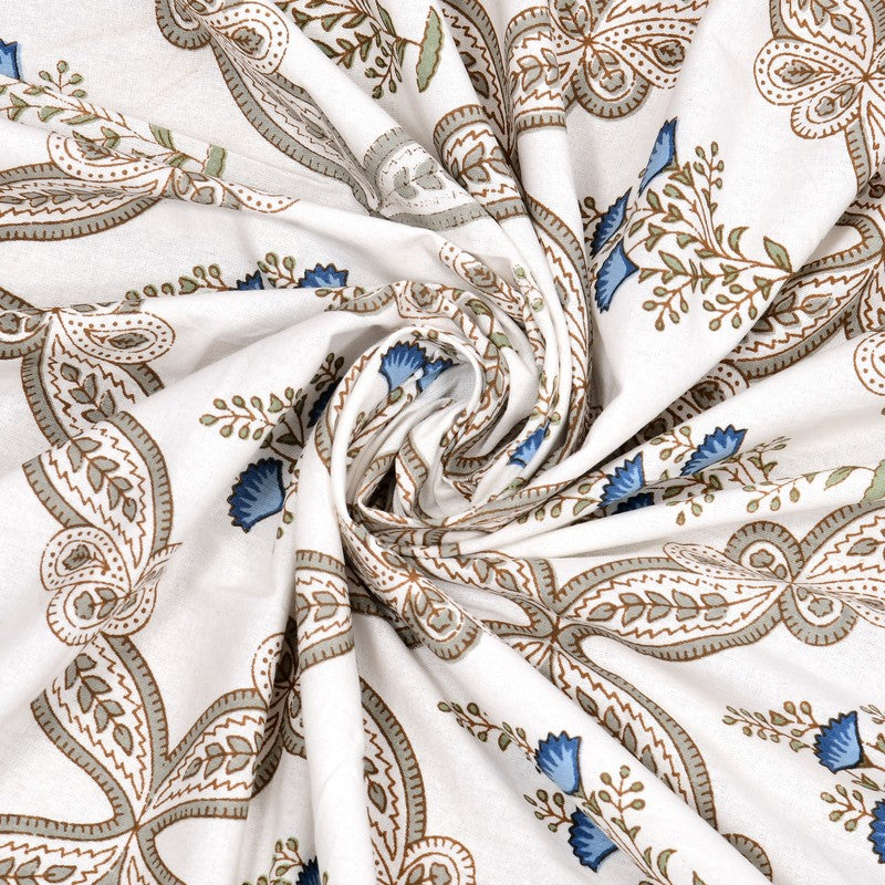 Nawabi Vibe Cotton Bedsheet (Taupe, Blue) - 180 TC media 7