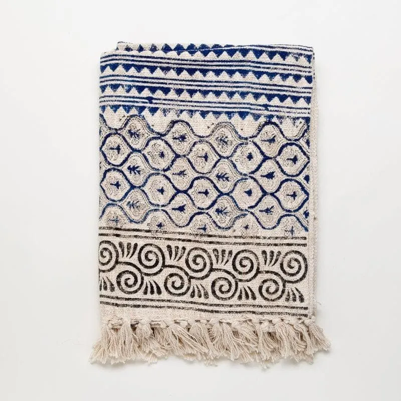 Indigo Palm Tree Handblock Printed Throw media 3