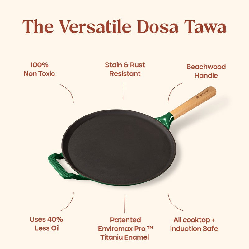Cumin Co Enamel Cast Iron Dosa Tawa (Green,Black) - 28 cm media 4