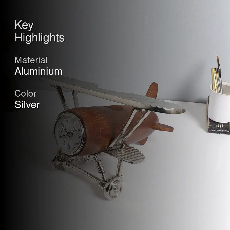 Vintage Airplane Table Clock Silver media 2