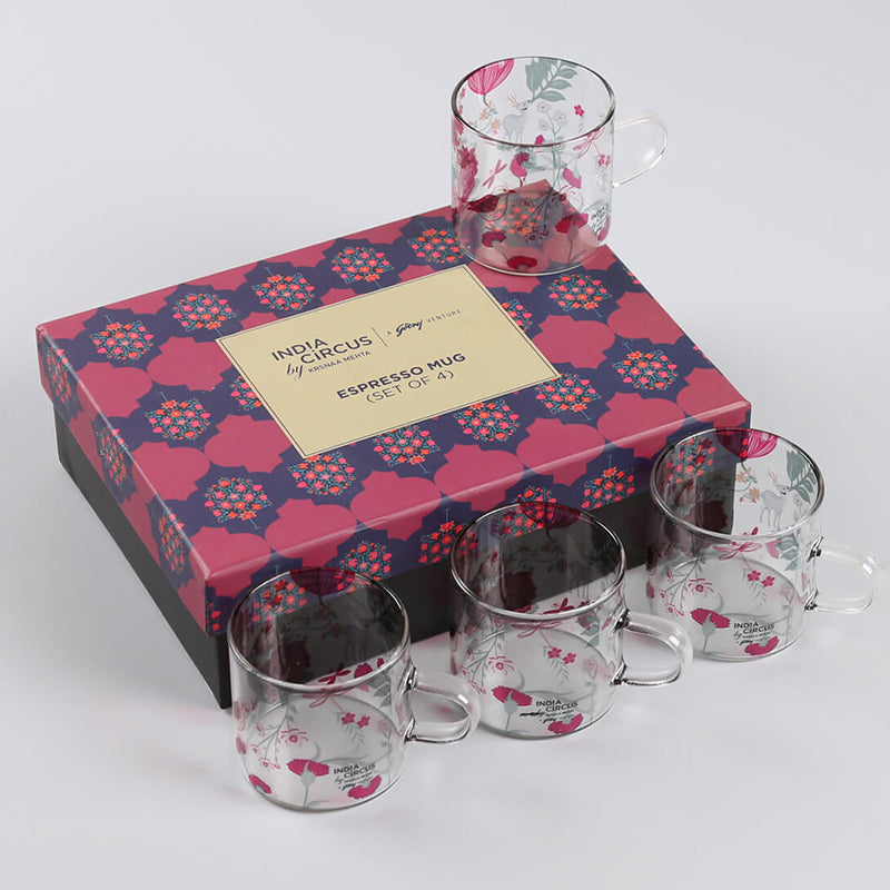 India Circus Rose Vine Glass Mug (130 mL Each Each) - Set Of Four media 7