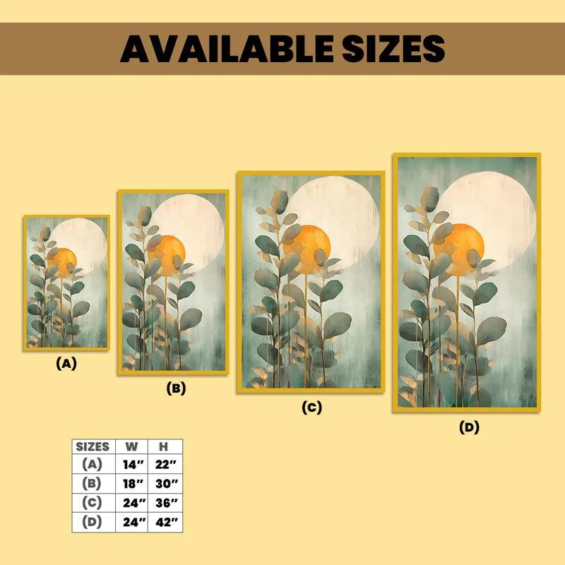 Fading Green Sunset Floral Canvas Wall Painting With Frame - Gold media 6
