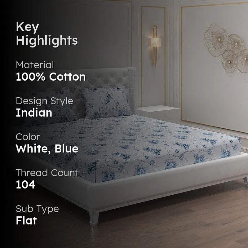 Monte Carlo Petal Matrix Cotton Bedsheet (White,Blue) - 104 TC media 2