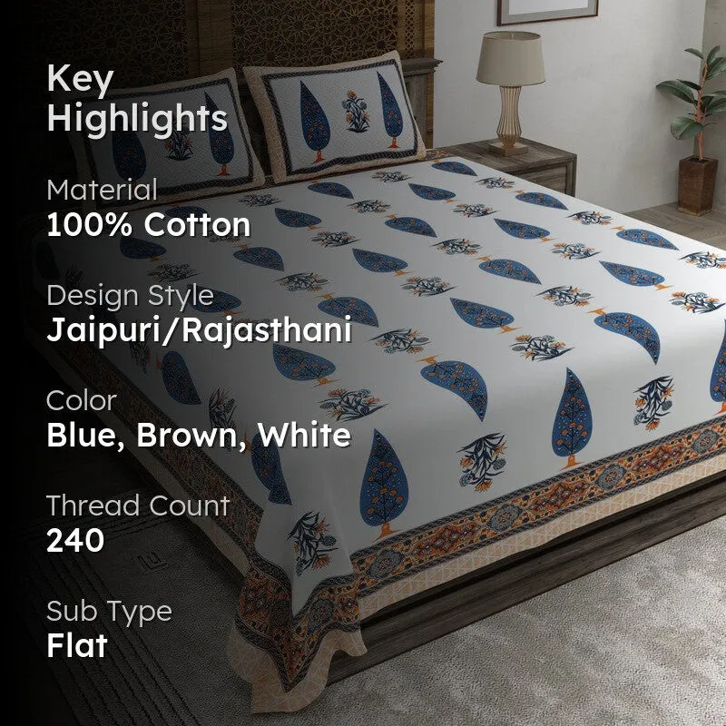 Jaipuro Cotton Bedsheet (Blue,Brown,White) - 240 TC media 2