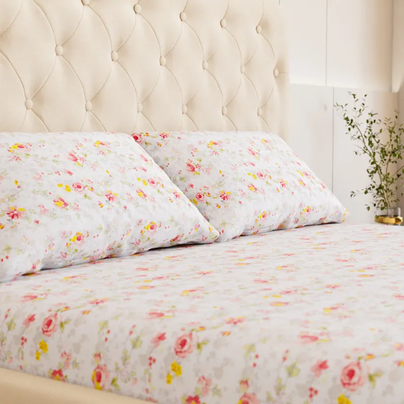 Dewdrop Floral Cotton Bedsheet (Peach) - 180 TC media 3