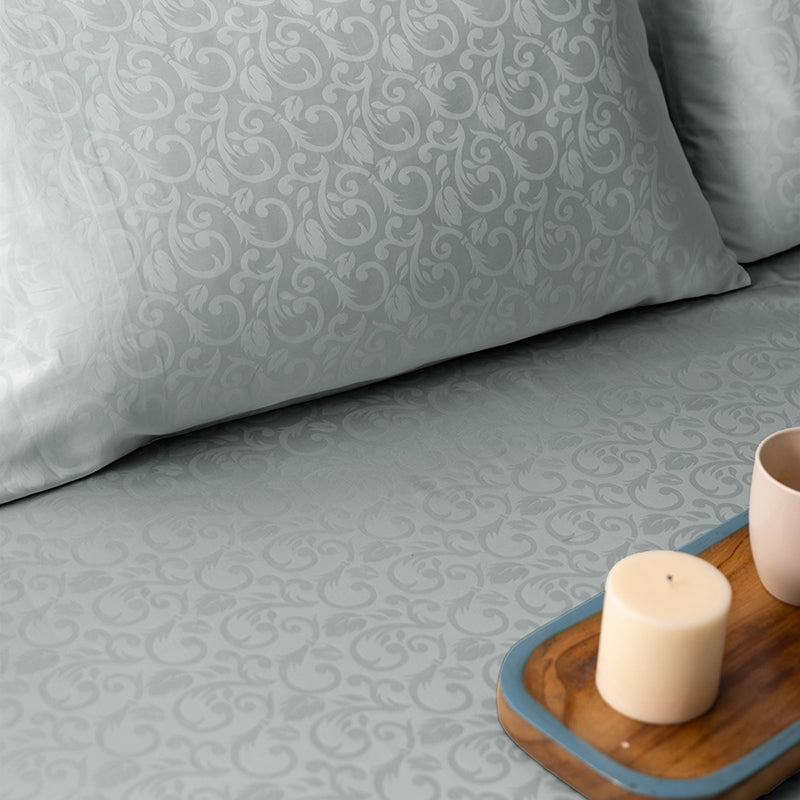 Coral Bloom Fitted Jacquard Cotton Bedsheet (Light Grey) - 300 TC media 8