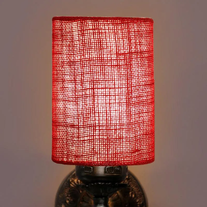 Amro Retro Cylindrical Fabric & Metal Wall Lamp - Maroon media 5