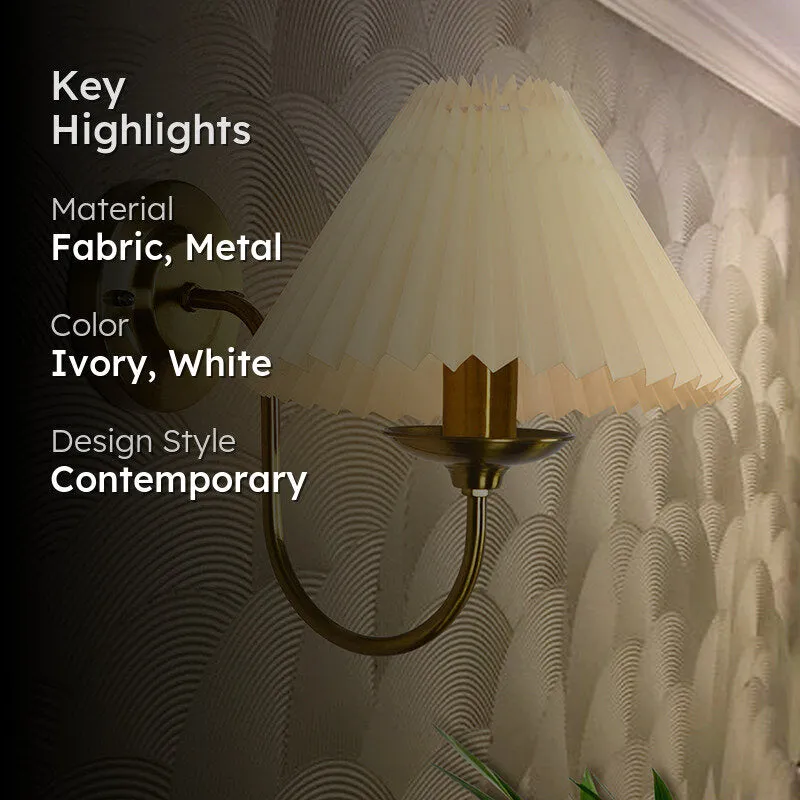 French Pleat  Shade Fabric & Metal Wall Lamp - Gold & Ivory media 2