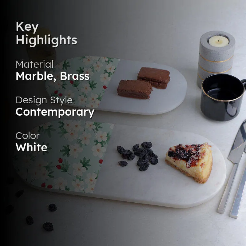 Ovelta Daisy Printed (Marble,Brass) Marble Platter - Set of Two media 2