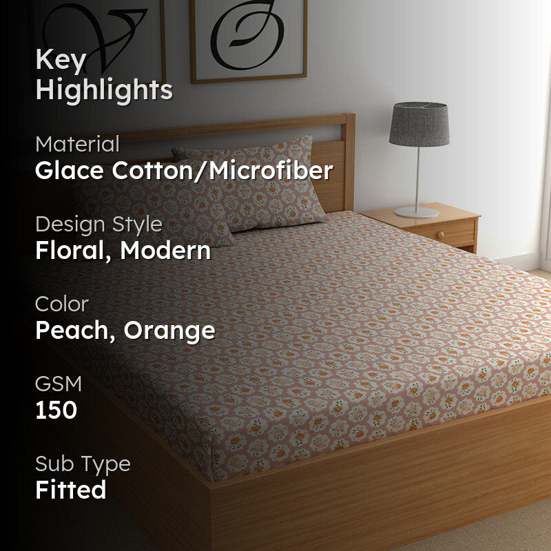 Belinda II Fitted Microfiber Microfiber Bedsheet (Orange) - 150 GSM media 2