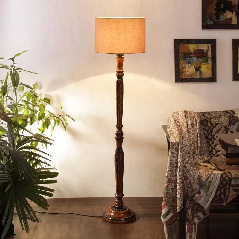 Biya Vintage Wooden Floor Lamp - Grey media 1
