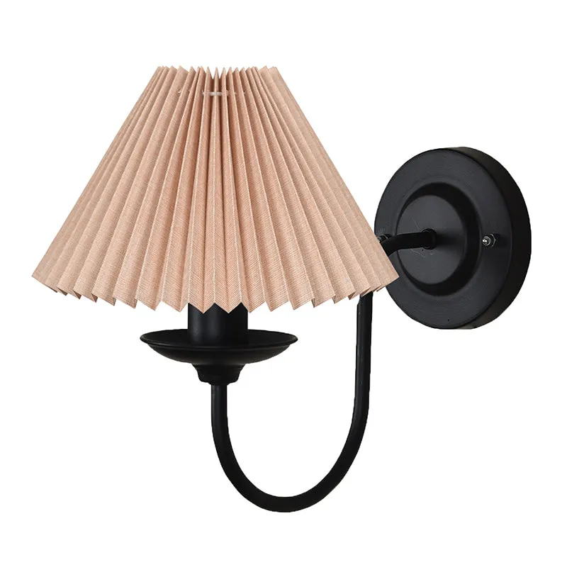 French Pleat Fabric & Metal Wall Lamp - Beige & Black media 3