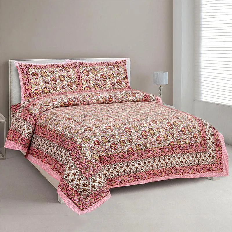 Uma Ethnic Cotton Bedsheet (Pink) - 180 TC media 1