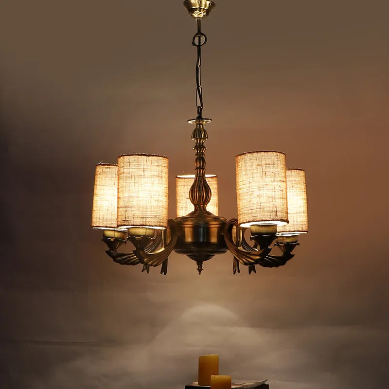 Vistara Cylindrical Golden Antique Ceiling Lamp - Beige media 1