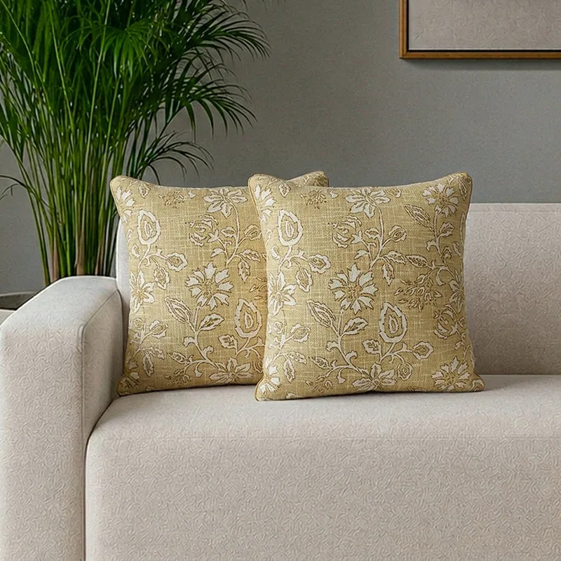 Dewdrop Petals Woven Cotton Cushion Cover (Beige) - Set Of Two media 1
