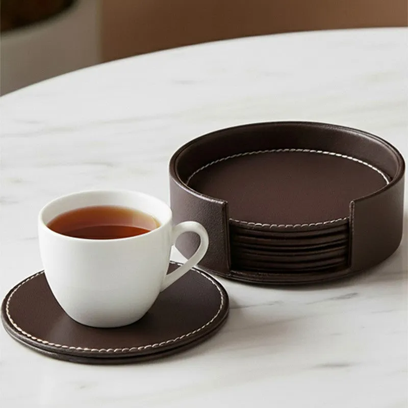 AarviDecor TableGuard Faux Leather Designer Coasters - Seven Piece Set media 6
