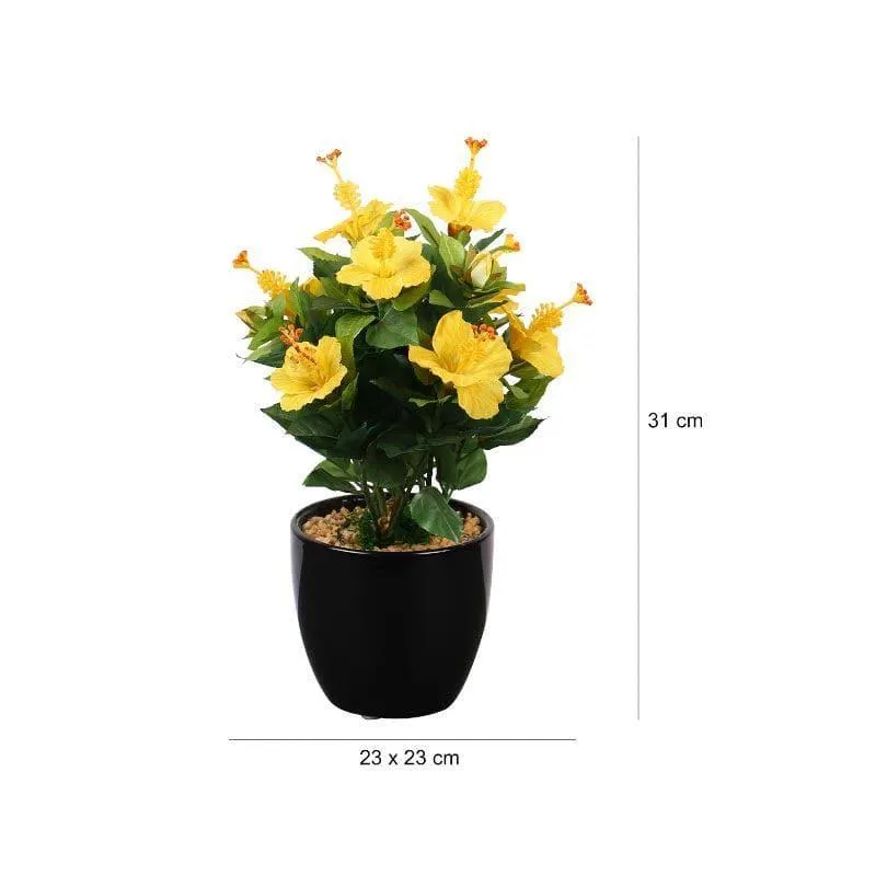 Faux Mini Hibiscus Bonsai In Ceramic Pot (31 cms) - Yellow media 4