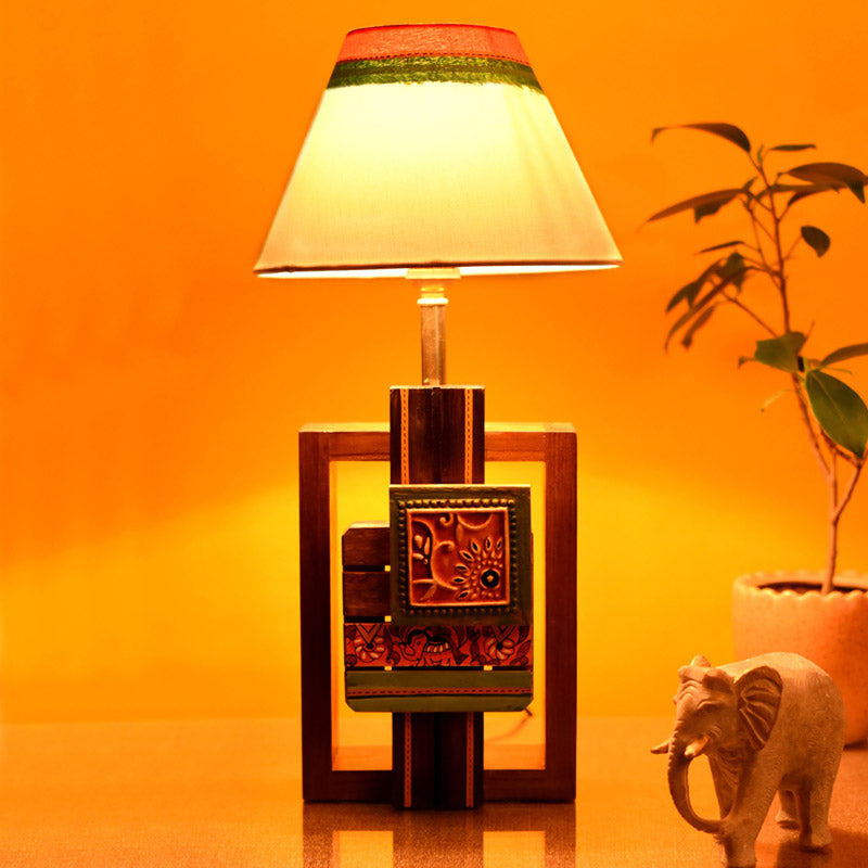 Indira Handcrafted Wooden Table Lamp - Multicolor