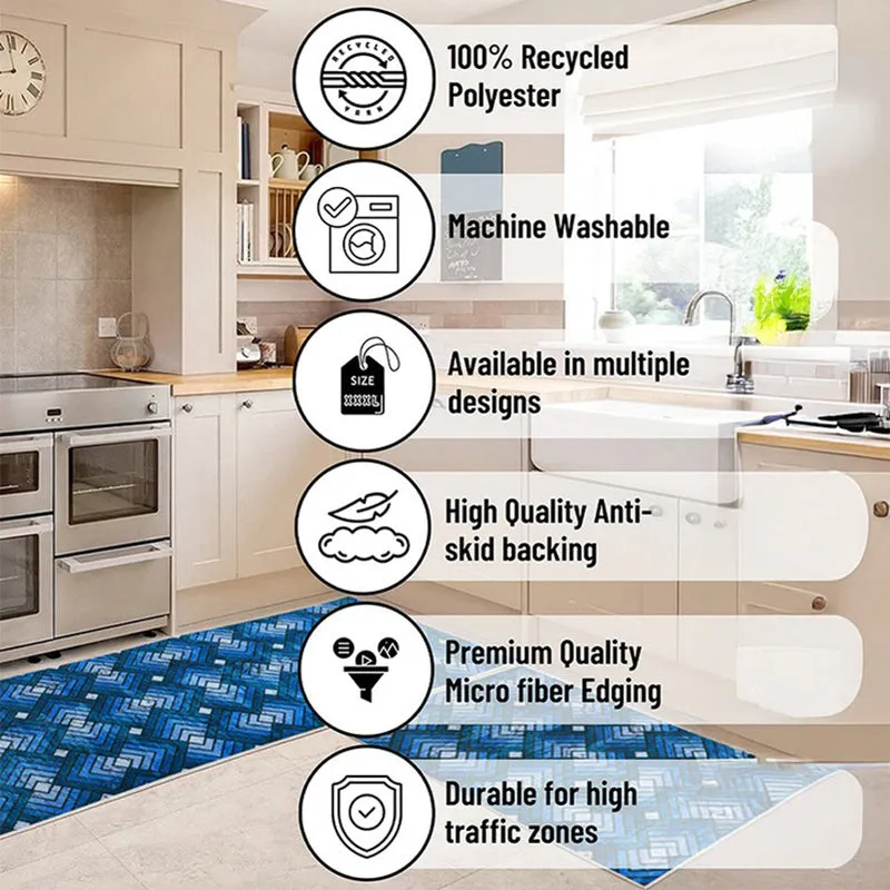 ContourLines Polyester Kitchen Floor Mats (Blue) - Set of Two media 10