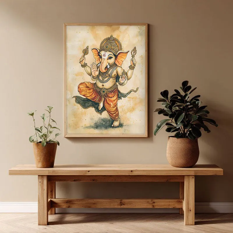 Shiva Shankari Spiritual Archival Paper Wall Painting - Natural Brown Frame media 1