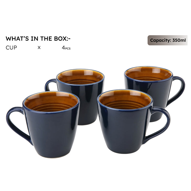 Karvaa Ceramic Coffee Mug (Royal Blue/350 mL Each) - Set Of Four image 4