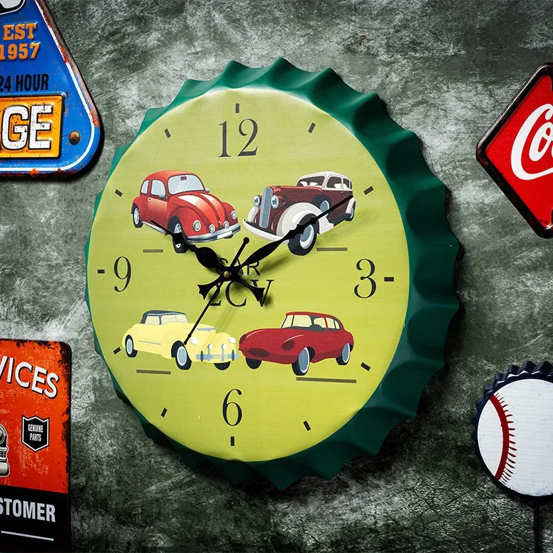 Vintage Cars Bottle Cap Wall Clock media 1