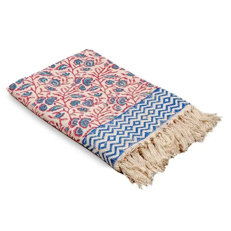 Red & Blue Handblock Printed Throw media 4