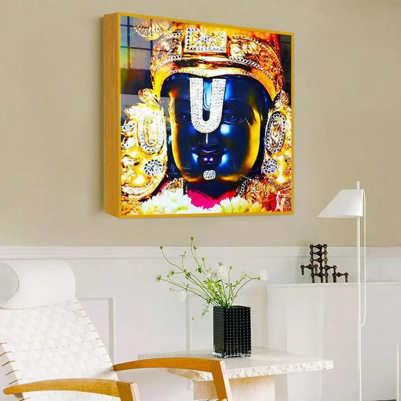 Thirupathi Dharshanam Spiritual Canvas Wall Art With Frame - Gold media 4