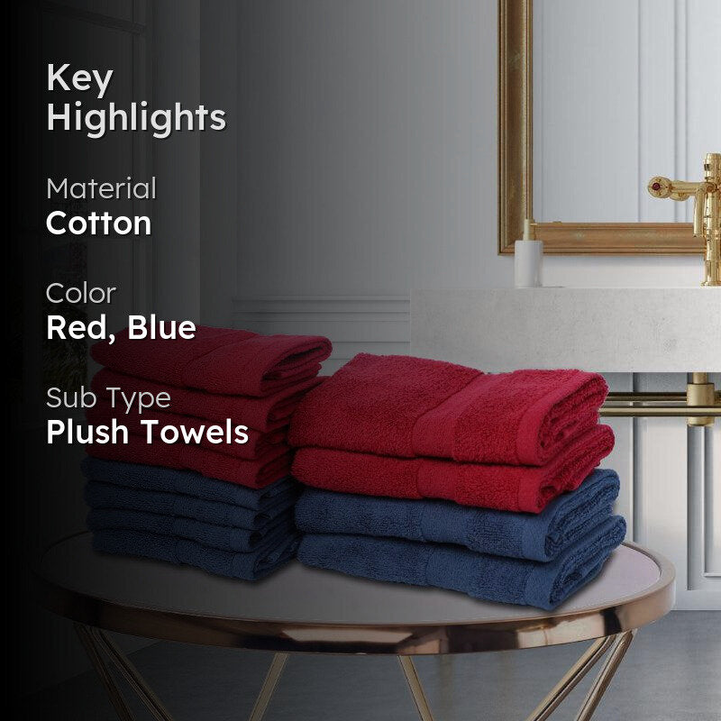 Miorah Hand & Face Towel Combo (Red & Blue) - Set Of Twelve media 2