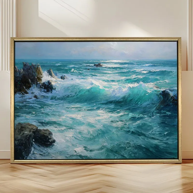 Rockbound Waves Canvas Wall Painting With Frame media 4
