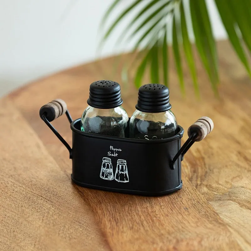Piperis Salt & Pepper Shaker With Iron Tray (60 mL Each) - Three Piece Set media 1