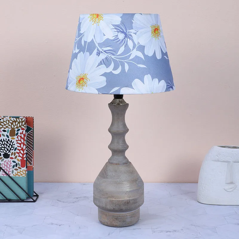 Daisy Blooms Glyph Printed Mango Wood Table Lamp - White,Blue,Brown media 2