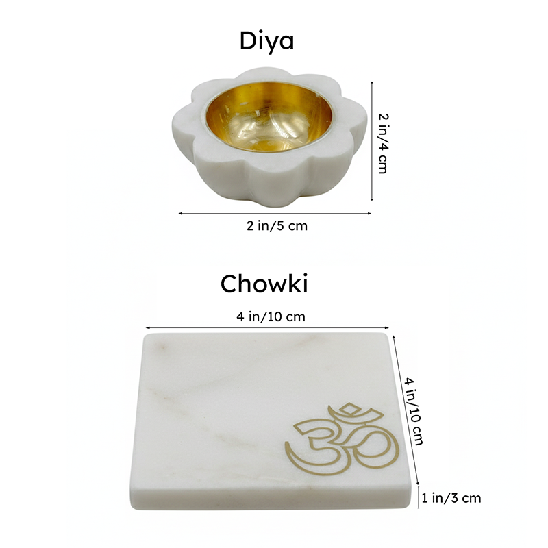 Shila Marble Diya With Chowki - Two Piece Set media 7