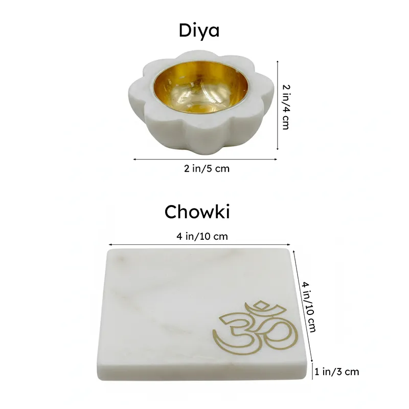 Shila Marble Diya With Chowki - Two Piece Set media 7