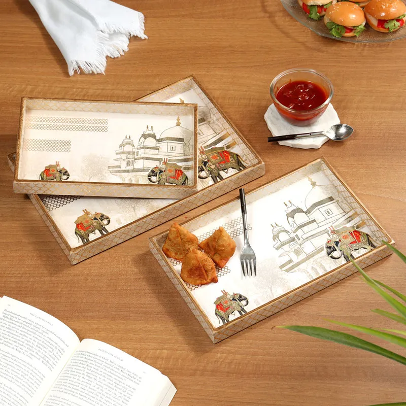 Haathi Parades Rectangle Serving Tray - Set Of Three media 1