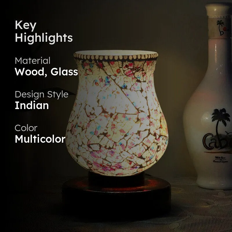 Pristar Mosaic Glass Table Lamp With Wooden Base - Multicolor media 2