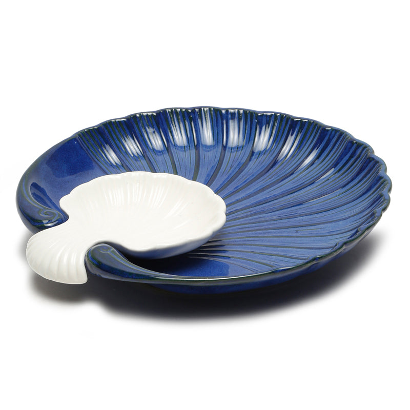 Swirl Chip n Dip Ceramic Platter - Blue,White media 3