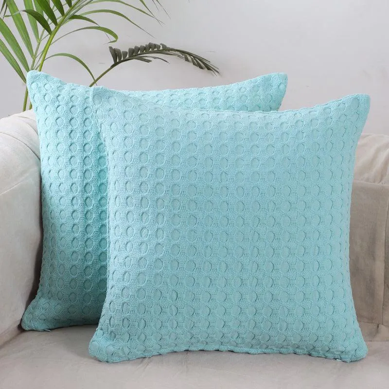 Vienna Waltz Solid Cotton Cushion Cover (Blue) - Set Of Two media 1