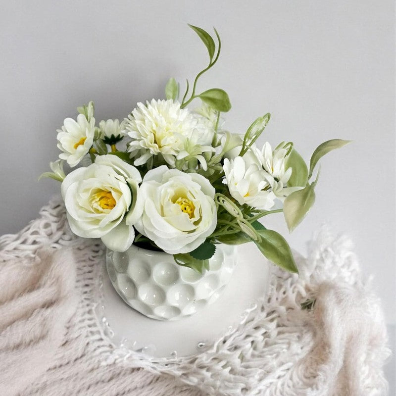 Faux Rosette Artificial Flower With Ceramic Pot media 4