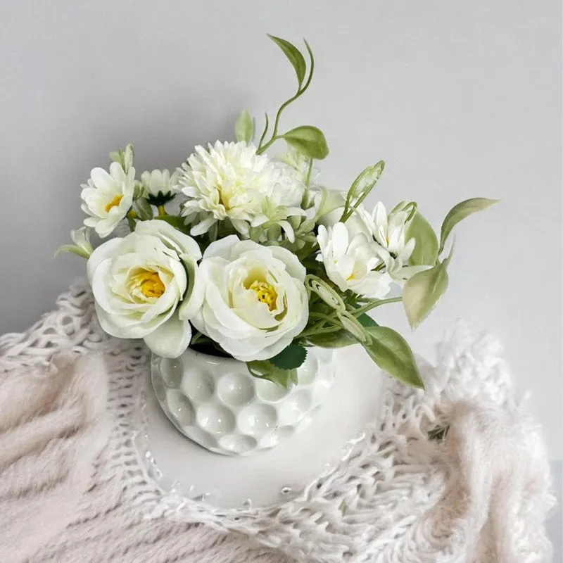 Faux Rosette Artificial Flower With Ceramic Pot media 4