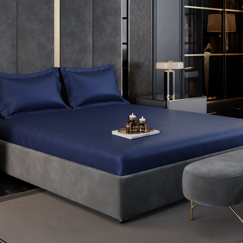 Panache Pure Cotton Fitted Bedsheets (Blue) - 350 TC