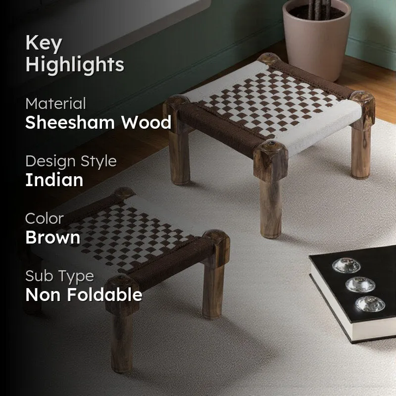 Hexon Sheesham Wooden Stools (Brown) - Set Of Two media 2