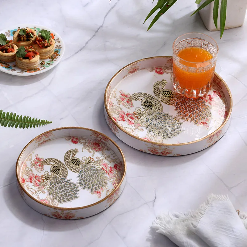 Golden Morni Enamel Coated Serving Tray (Round) - Set Of Two media 1