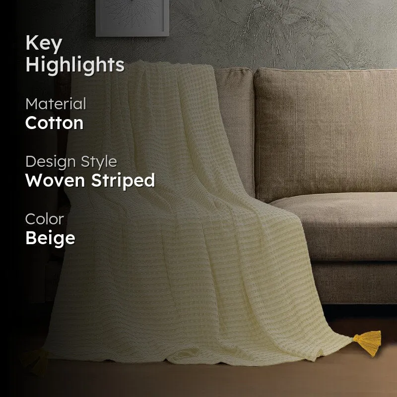 Urban Space Solid Textured Cotton Throw - Beige media 2