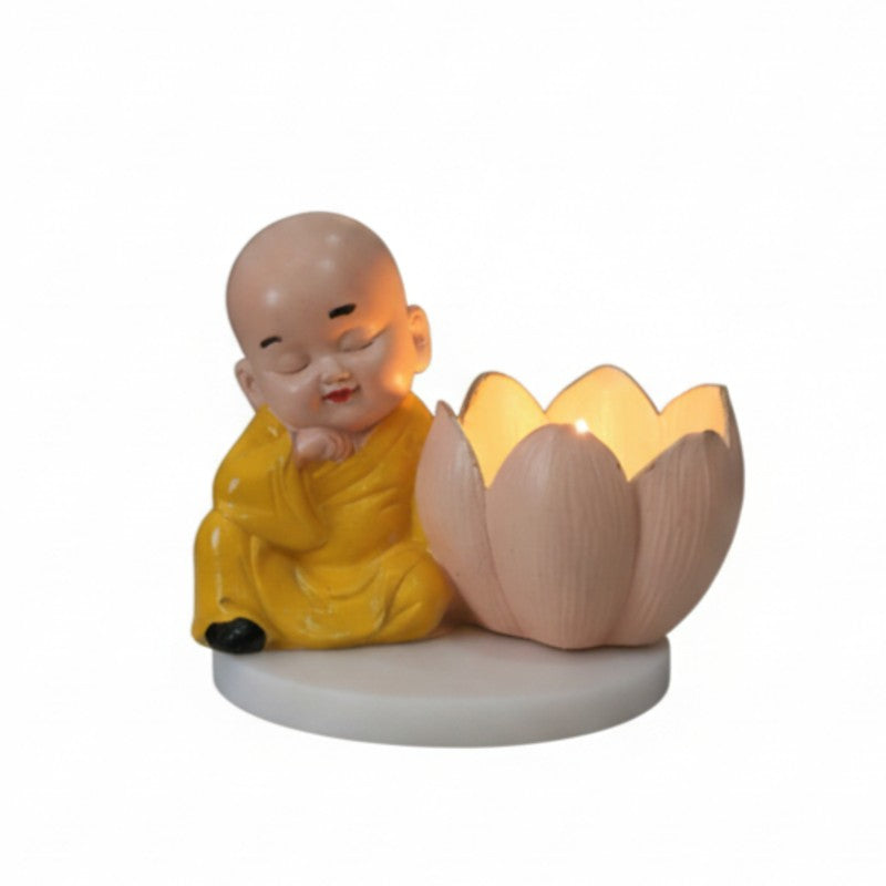 Buddha Monk Lotus Resin Tea Light Candle Holder - Yellow media 6